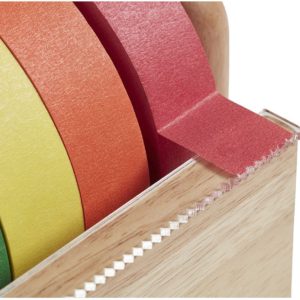 Masking Tape Wooden Dispenser with 10 Assorted Color Tape Rolls
